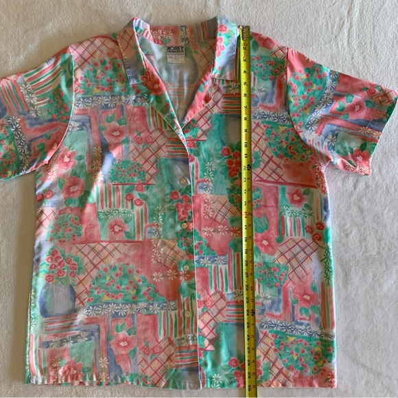 Koret Francisca womens short sleeve button up green multicolor blouse size xL - Picture 5 of 6
